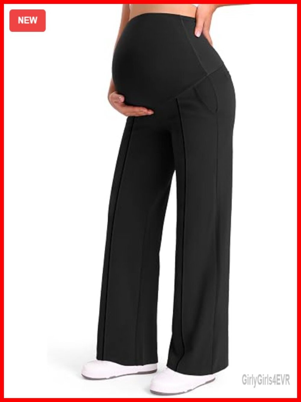 Maternity Wide Leg Yoga Dress Pants with Pockets Over The Belly